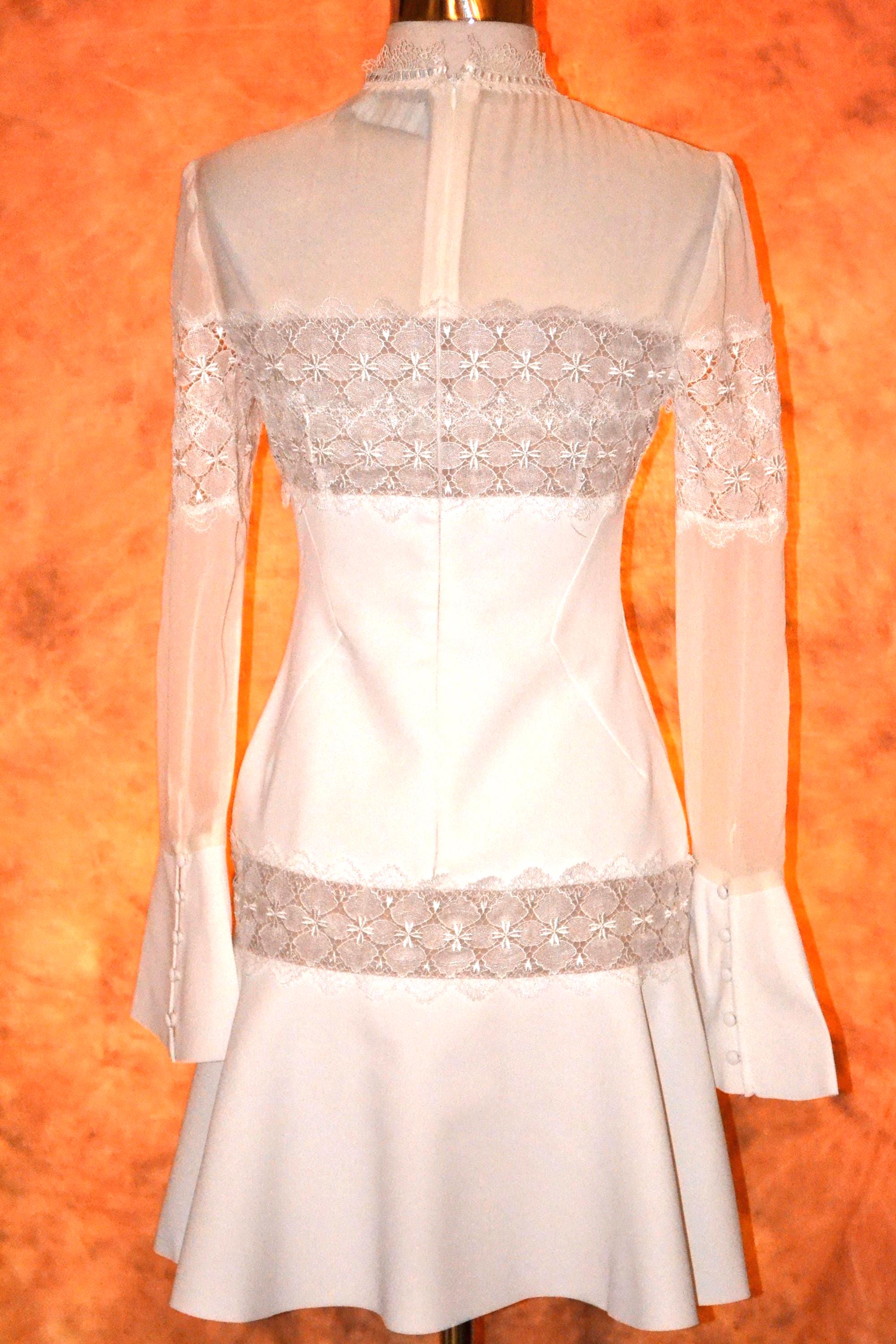 Nicholas Ivory Lace Dress: French Cuffs Victorian Style Off White Elegant Women's Party Dress