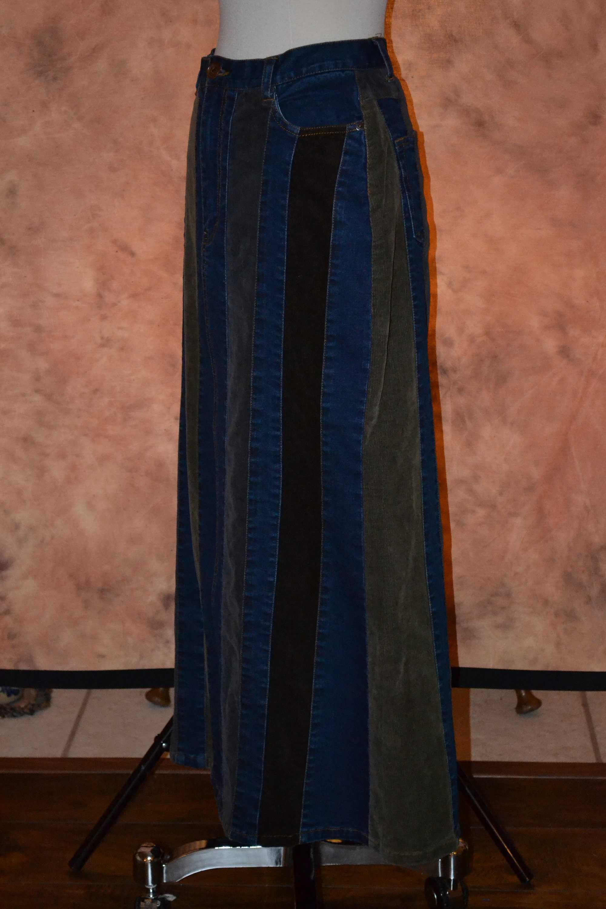 Corduroy & Denim Skirt Maxi Women's Vintage Stripes of | Etsy