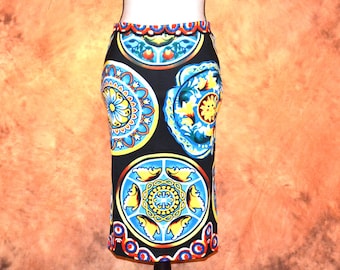 vintage Mod Skirt - Jupe crayon extensible multicolore à imprimé fantaisie
