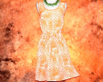 Sundress Women's Bright Orange Flora Print Casual Drawstring Waist Cute Summer Day Dress