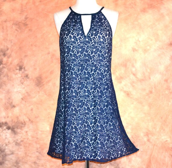 navy lace swing dress MIUSOL Sweetheart Neck Floral Lace Ruffle Trim Semi Formal Party Swing Dress,Homecoming Dress,For Birthday,Wedding Guest,Dinner