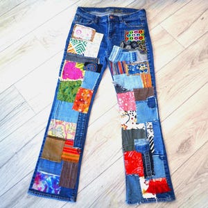 Patchwork Jeans Hand Made Upcycled Jeans Recycled Denim Jeans with Patches