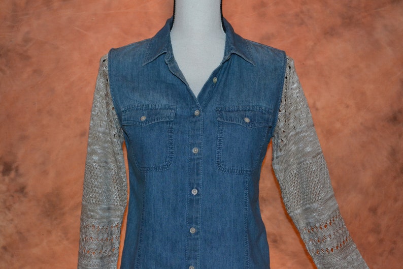 Hand Crafted Denim Shirt Women's Handmade Blue Jean Hippie - Etsy