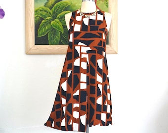 Mod Shift Dress Unique Cut Empire Waist Pleated Uneven Hem 70s Inspired