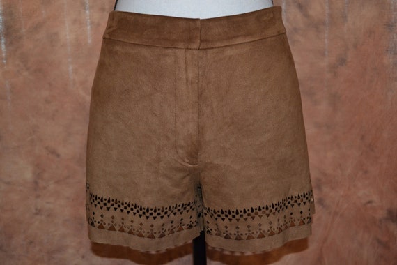 Womens Tribal Shorts Cut Out Shorts, Brown Suede-l