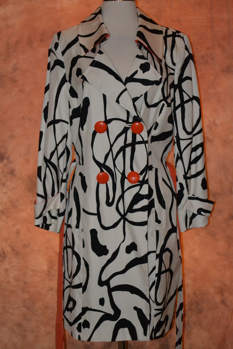 Art Deco Italian Long Coat w Belt Day Glo Buttons Very Rich Pompola New Old Stock Pure Silk Mod Peacoat Women/'s New Vintage Ultra