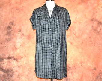 Madewell Shirtdress Women's Short Sleeve Button-Down Preppy Shirt Dress Black Plaid Shirttail Hemline