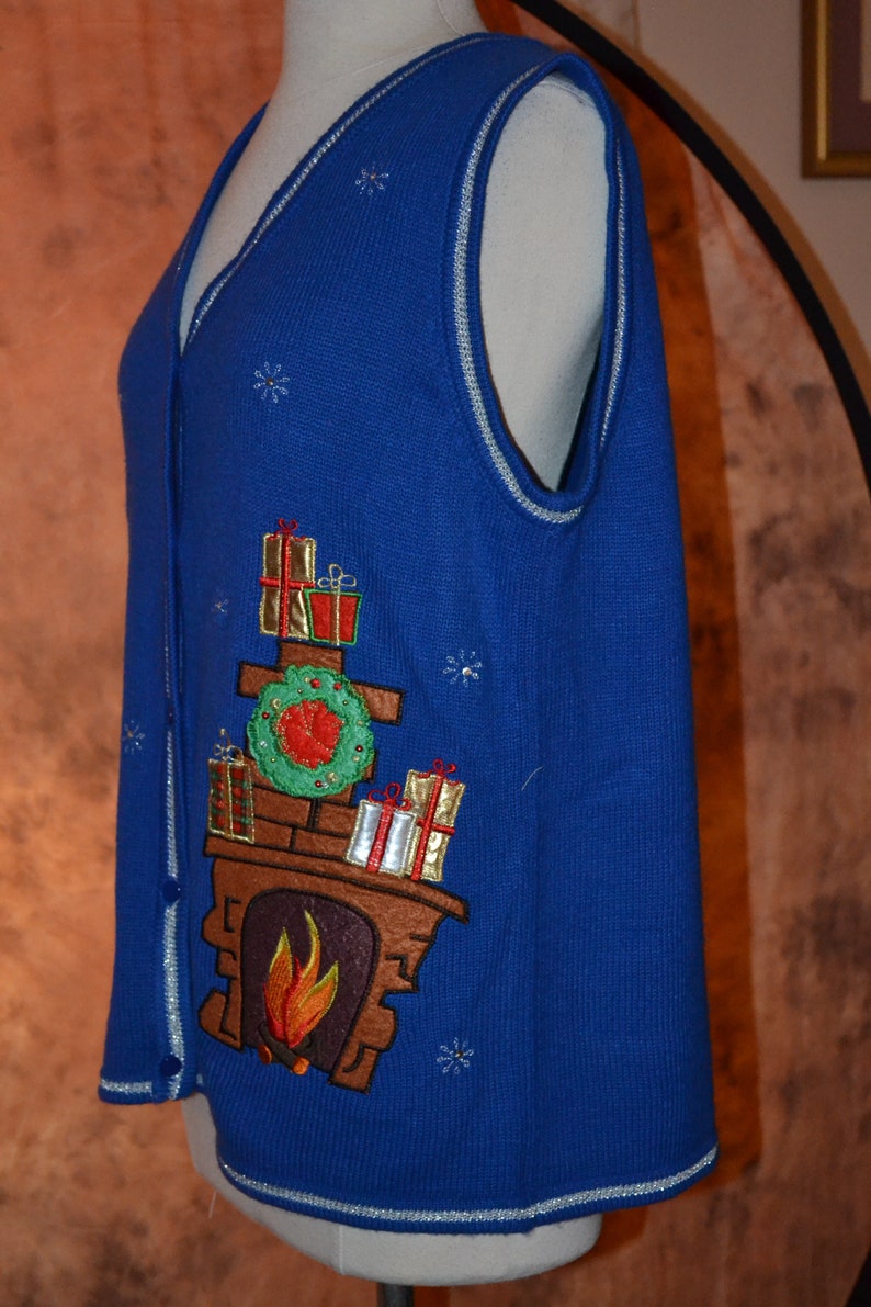 Christmas Sweater Vest Embroidered Women's Vintage Blue Etsy