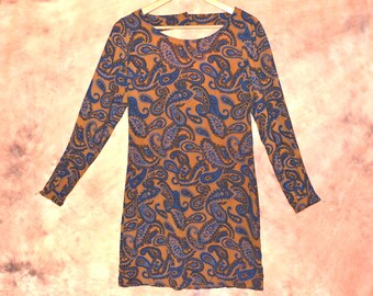 Mod Day Dress Braun und Blau Paisley Cut Out Open Back Mini Rock Kurzes Kleid Lässig