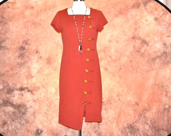 Business Dress Women's Burnt Orange Unique Cut Uneven Hem Work Office Dress