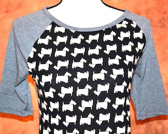Scotties Dress Women's Scottish Terriers Raglan T-shirt Dress Half Sleeves Knee Length Dog Lovers