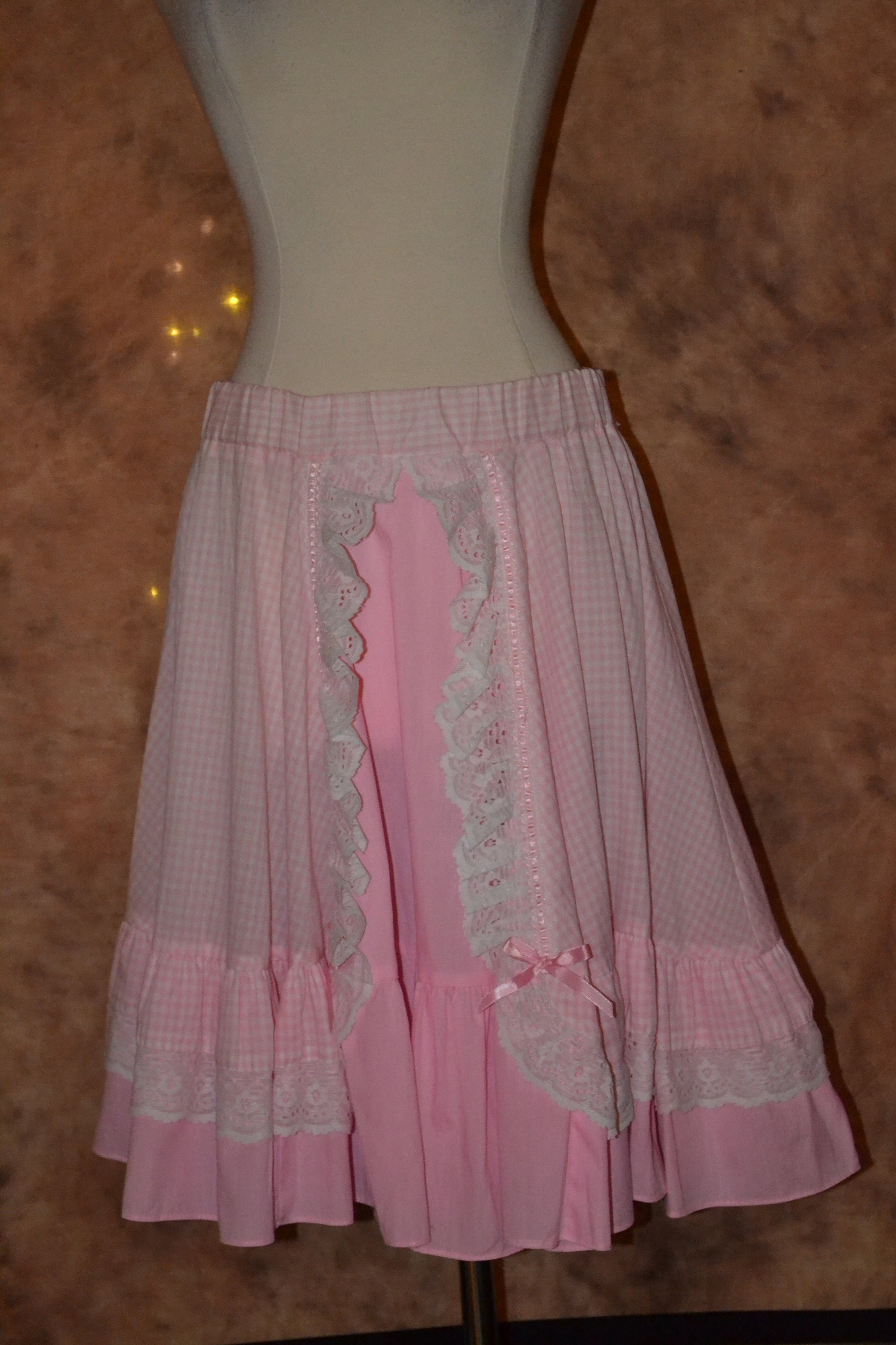 Lolita Skirt Women's Girly Pink Gingham and Lace Knee | Etsy