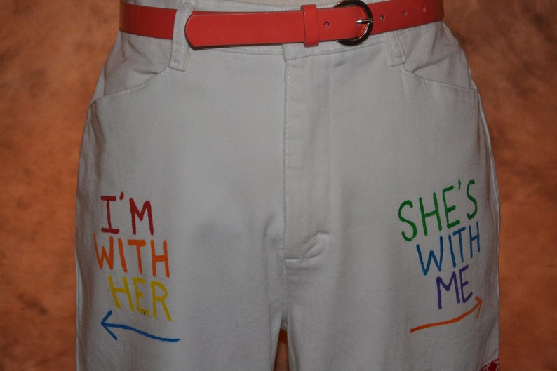 Women's Gay Pride Jeans GLBTQ Bright White Rainbow Etsy