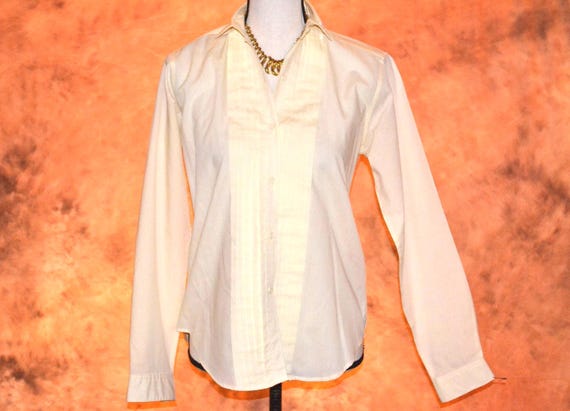 Diane von Furstenberg, Diane Von Furstenberg Blouse Vintage DVF Yellow Dress Shirt for Women Pin Tucked Stylish