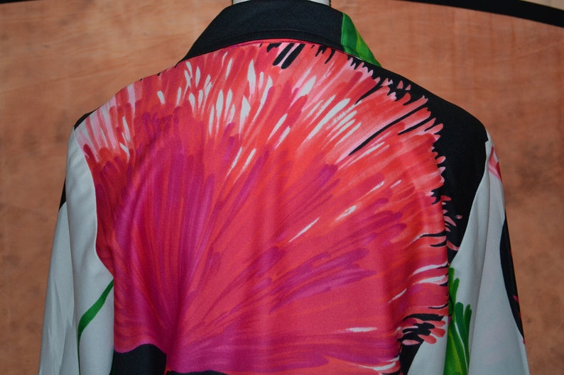 Vintage 70s Malihini Hawaii Long Sleeve Shirt 1970s Malihini Hawaiian Blouse Button Front Cuff Sleeves Tropical Cruise Resort Wear 1970s