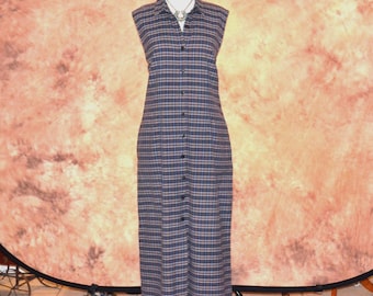 Land's End Pinafore Women's Plaid Maxi Dress Minimalist Casual Bohemian Boho Hippie Chic Style