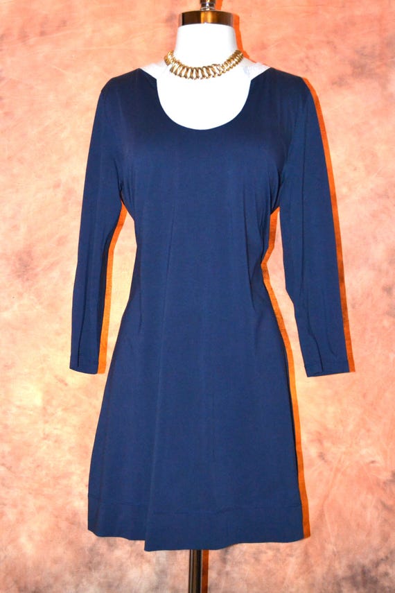 Lilly Pulitzer Navy Blue Dress Peruvian Cotton Casual Trendy Retro Simply  Elegant Knee Length Designer
