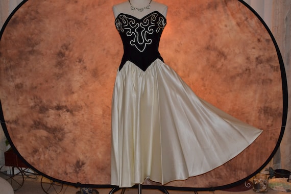 Black Velvet Satin Evening Gown Women's 