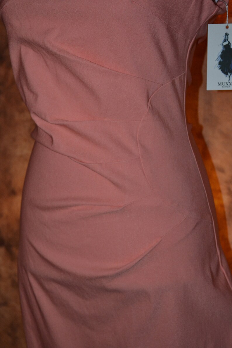 New Vintage Bodycon Coral Dress Women/'s Peach Bandage Cocktail Party Club Dress Ruch Waist Unique Neckline New Old Stock Muxxn Pencil Skirt