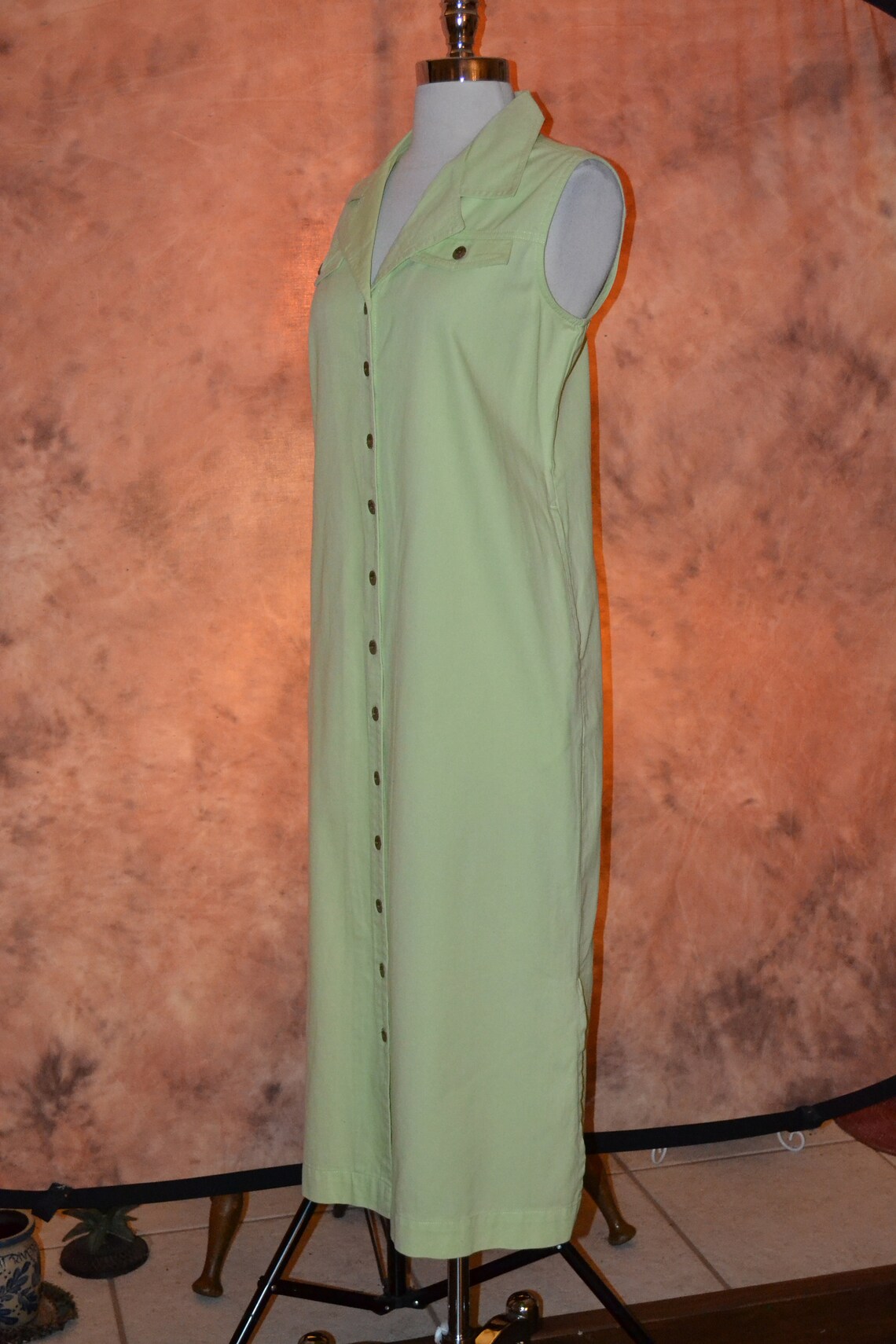 Long Denim Dress Women's Vintage Lime Green Jean Dress Etsy