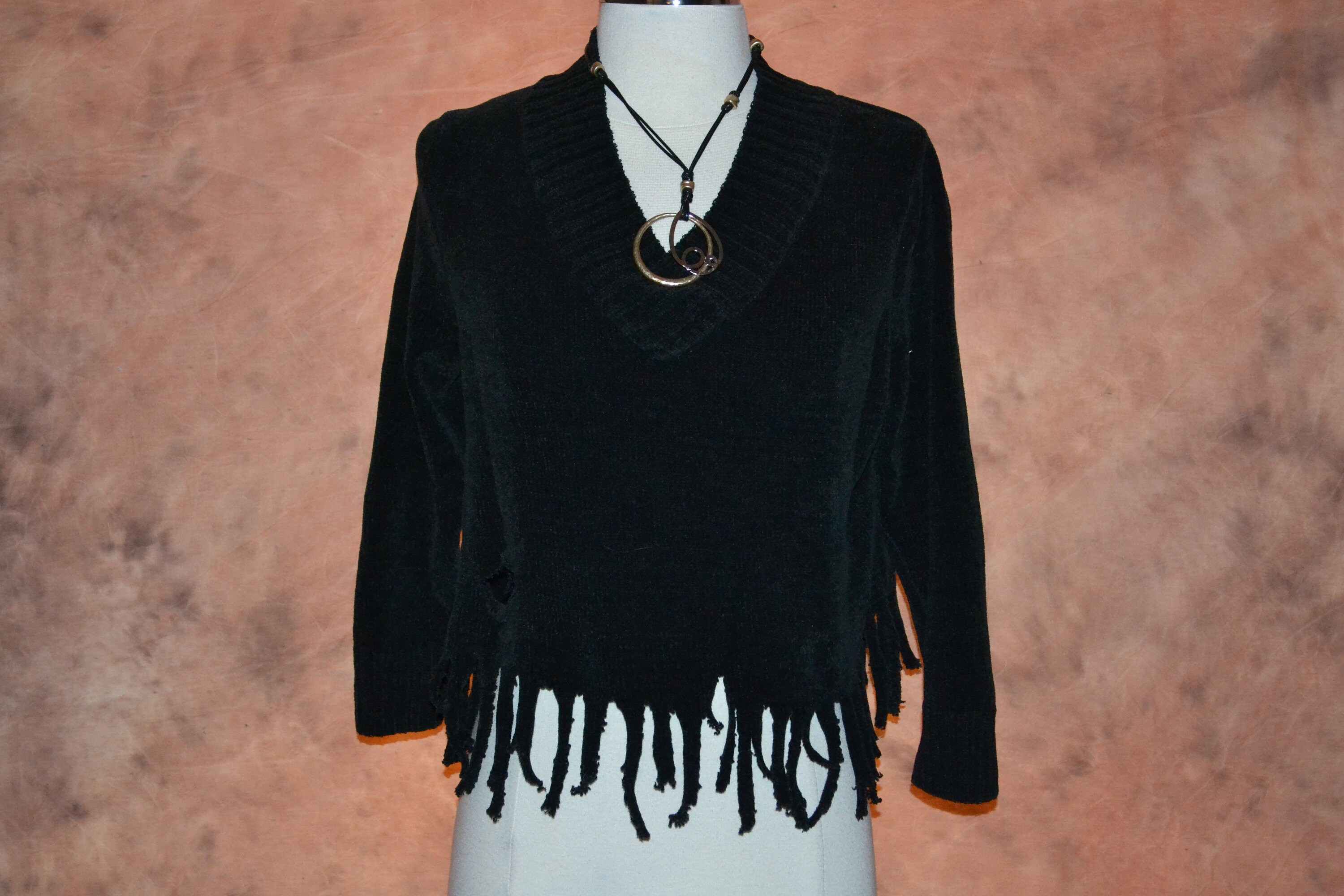 Custom Cropped Chenille Sweater Black Tattered Frayed | Etsy