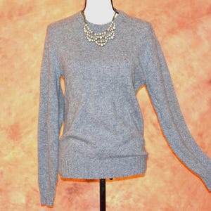 Hand Knit Wool Sweater Women's Gray Marbled Heavy Natural Wool Pullover Vintage Ribbed Edges