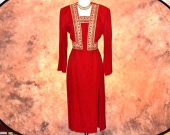 kasper red dress Vintage Red Kasper Dress | Satin Look Cocktail Party Dress (size 4)