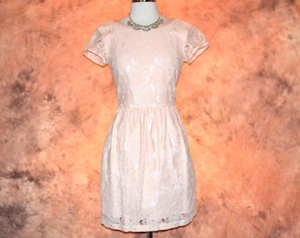 Orange Cream Lace Dress Vintage Women's Heavy Cotton Lace Day Dress Unique Backless