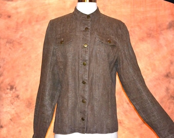 Chocolate Linen Shirt Jacket: Women's Oversized Soft Button Front