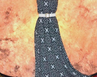 Maxi-jurk met tribalprint dames grijs en zwart lange gezellige tankjurk casual resortkleding hoog (riem niet inbegrepen)