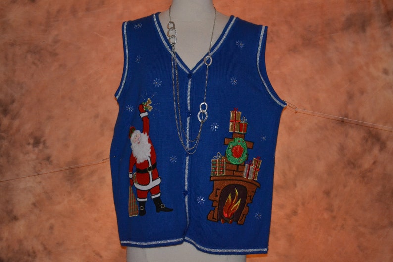 Christmas Sweater Vest Embroidered Women's Vintage Blue Etsy