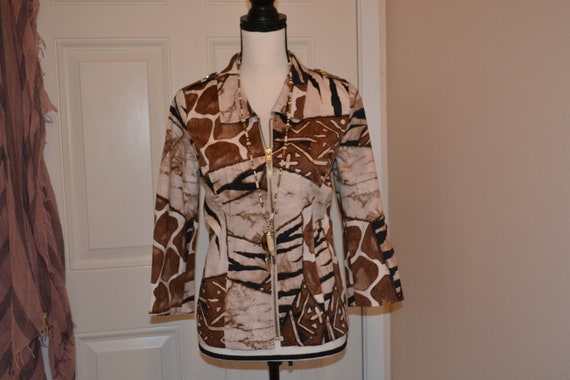 Vintage Boutique 2pc Shift and Jacket SuitHandmadeChocolate Brown Animal Print Fur Trim Shift Dress and JacketSize 8