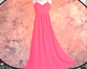 Chiffon Formal Gown Women's Cross Back Coral Formal Prom Homecoming Maid of  Honor Dress Floor Length Coral Maxi Adjustable Thin Straps - Etsy