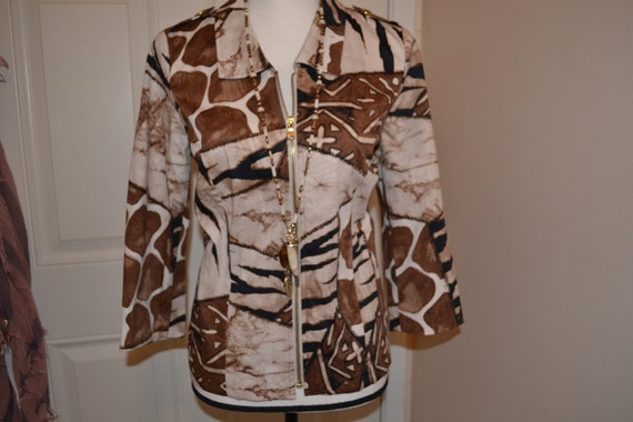 Vintage Boutique 2pc Shift and Jacket SuitHandmadeChocolate Brown Animal Print Fur Trim Shift Dress and JacketSize 8