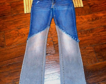 Custom Made Jeans Women's Hippie Handmade Boho Upcycled Tattered Denim Refashioned Frayed Recycled jeans