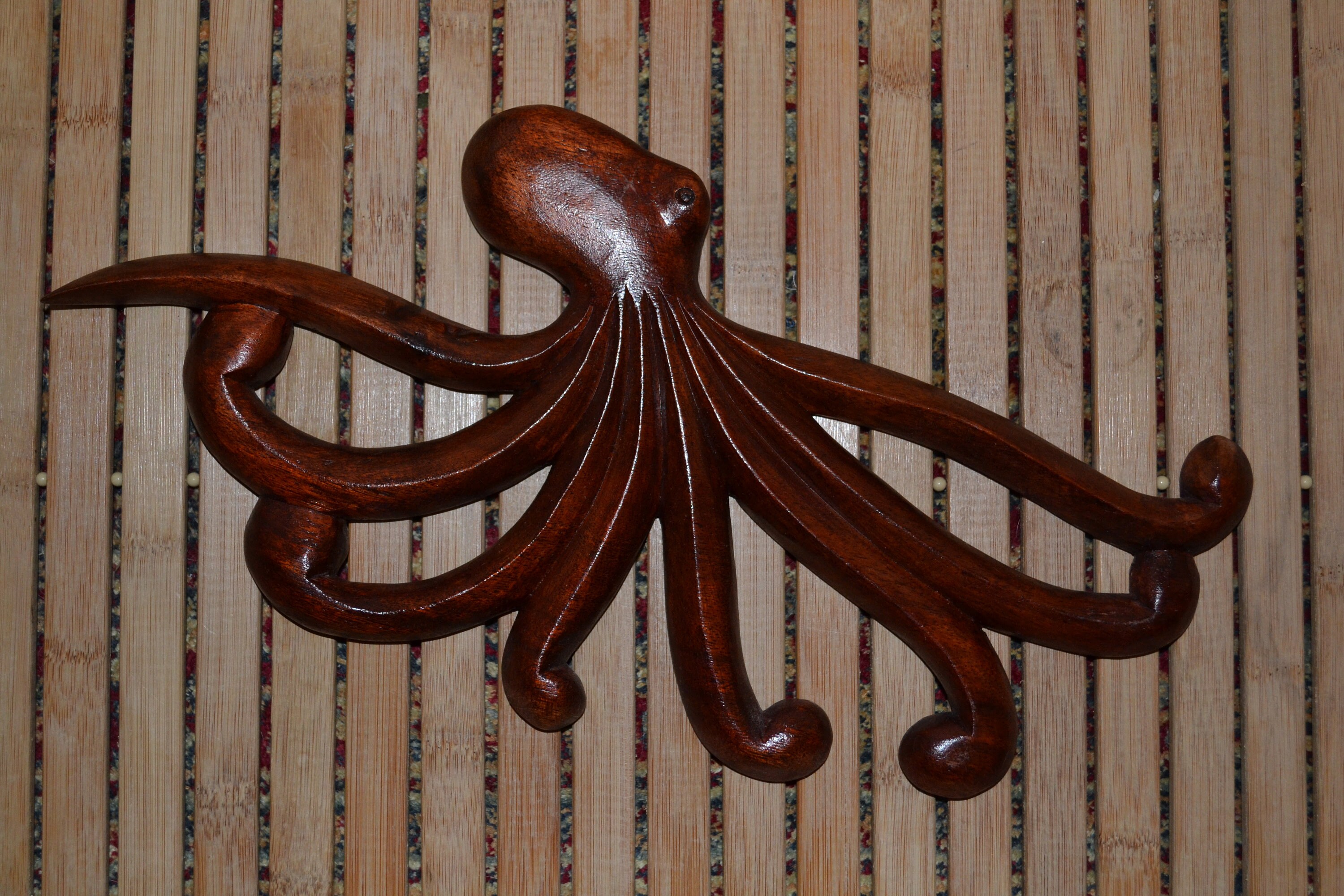 Handmade Wood Octopus Wall Art White Pine Burgundy Mahogany Etsy