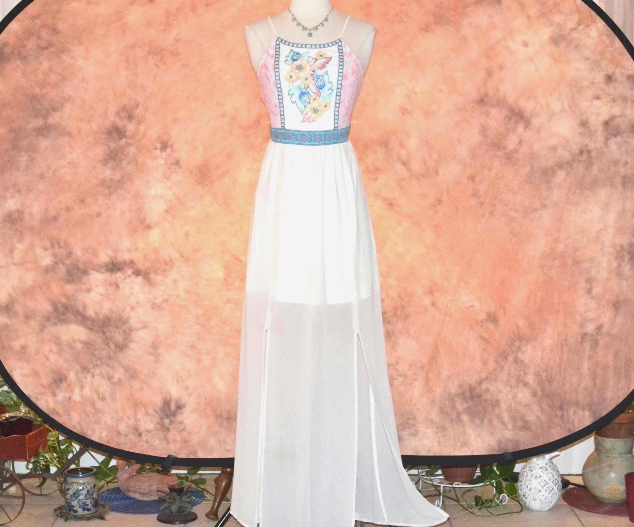 blue and white embroidered maxi dress Daniela Ukrainian Embroidered Maxi Dress / Caftan main image 1