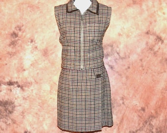 Wool Skirt Suit Vintage 2 Piece Skirt & Vest 80s Set Wrap Winter Zipper Herringbone