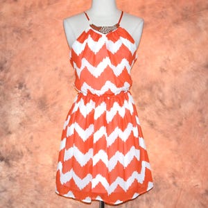 orange and white chevron dress M orange/white CHEVRON PRINT LINED dress by EVERLY