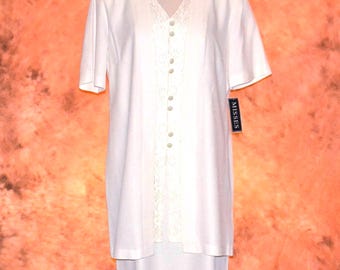 Winter White Skirt Set Vintage 80s Off-White Faux Separates Suit Dress Long Tunic Pencil Skirt Suit NWT