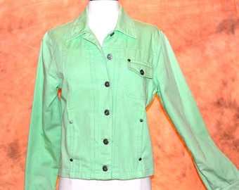 Women's Denim Jacket SA Denim Lime Green Vintage Pintucked Jean Jacket Turkish Import