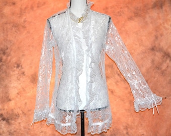 Frederick's Of Hollywood Babydoll Nightie Sheer White Lace Teddy Open Front Lingerie Sexy Robe