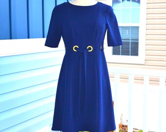 Casual Day Dress Women's Navy Blue Mod Tailored Tie Front Business Office Dress Unique