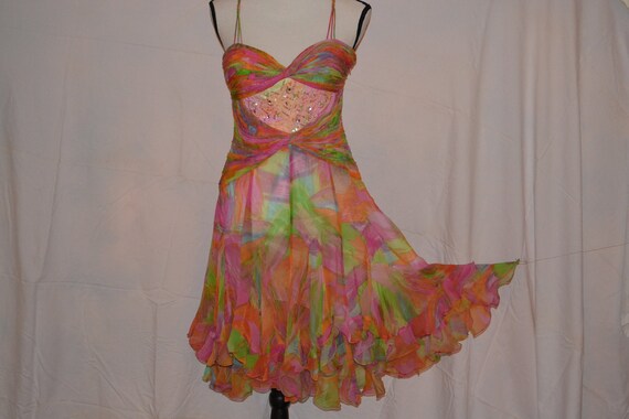 Diane Freis Silk Chiffon Dress Women's Vintage Ori