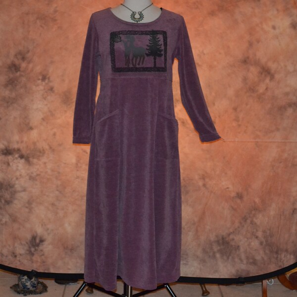 Fleece Dress Women's Vintage Winter Purple Valour Long Dress Maxi Sweatshirt Dress Boho Bohemian Warm