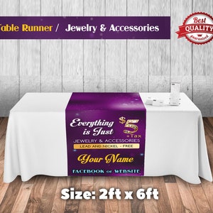 Custom Jewelry Table Runner 2’x6’ ft.  Purple glitter  Customize with your own info, free Design Independent Cosultants Papa