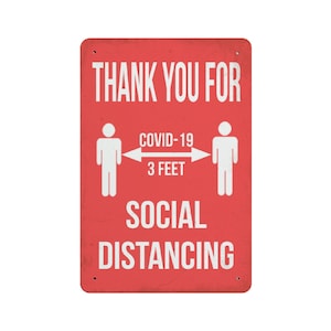 SOCIAL DISTANCING Metal Wall Sign Retro Plaque Poster Vintage Aluminum Sheet Painting Decoration Hanging Artwork Vertical Plate 11.8&quot; x 7.9&quot;