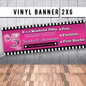 Vinyl Banner 2’x6’ ft. Stripes  Jewelrys Independent Cosultants Fashion 5 bucks  13 oz Outdoor/Indoor