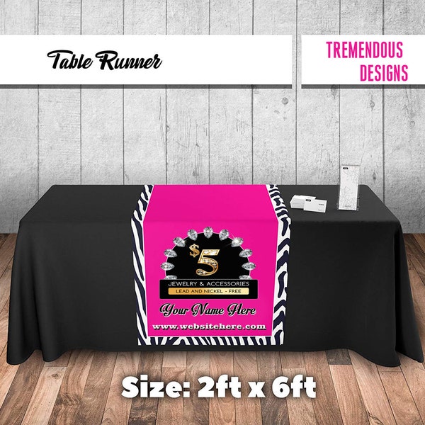 Custom Jewelry Table Runner 2’x6’ ft.  Zebra Pattern  Customize with your own info, free Design Independent Cosultants Papa