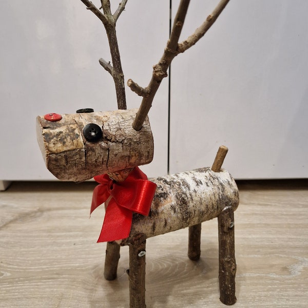 Hand Made Wooden Log Reindeer